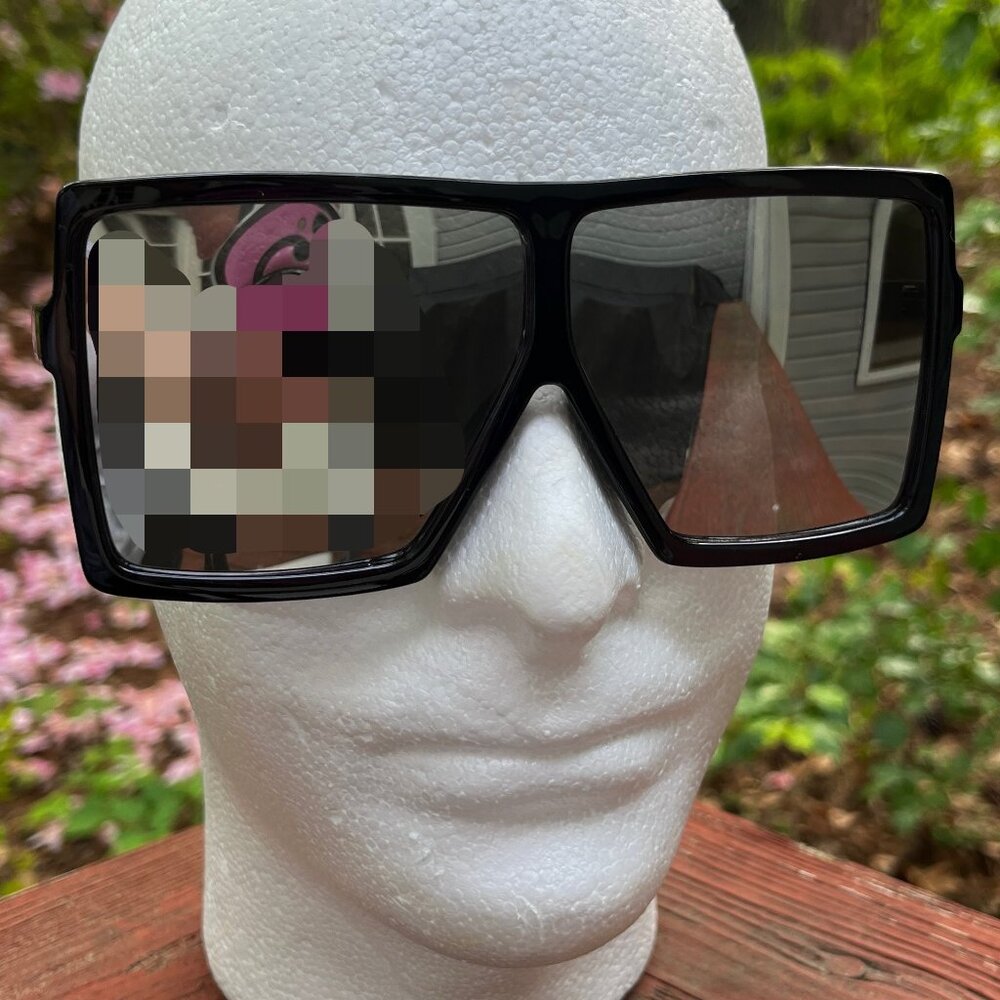 Oversized Square Silver Reflective Sunglasses Eyewear Large Vintage Retro